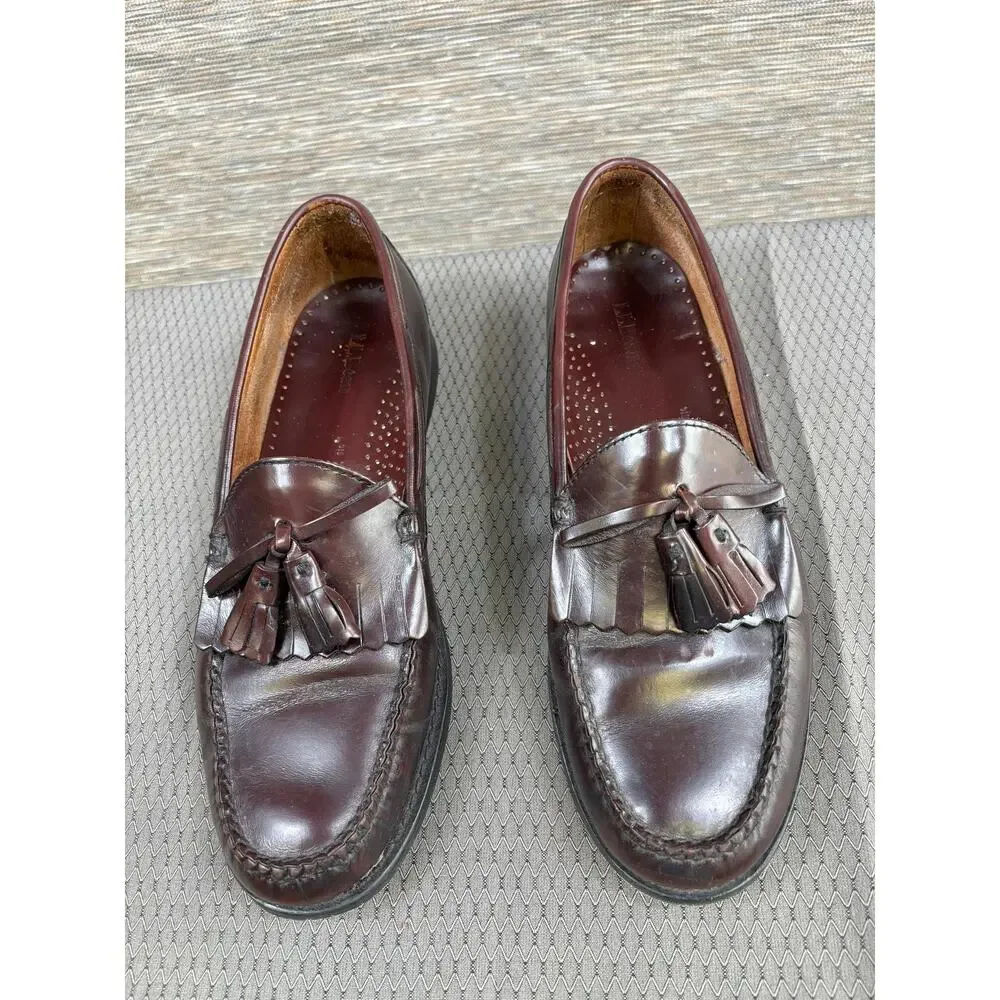 Tassel Loafers Shoes Mens Size 10.5D Brown Leather Slip On Dress Lined